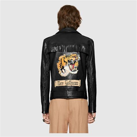 gucci bow leather jacket|gucci tiger leather jacket.